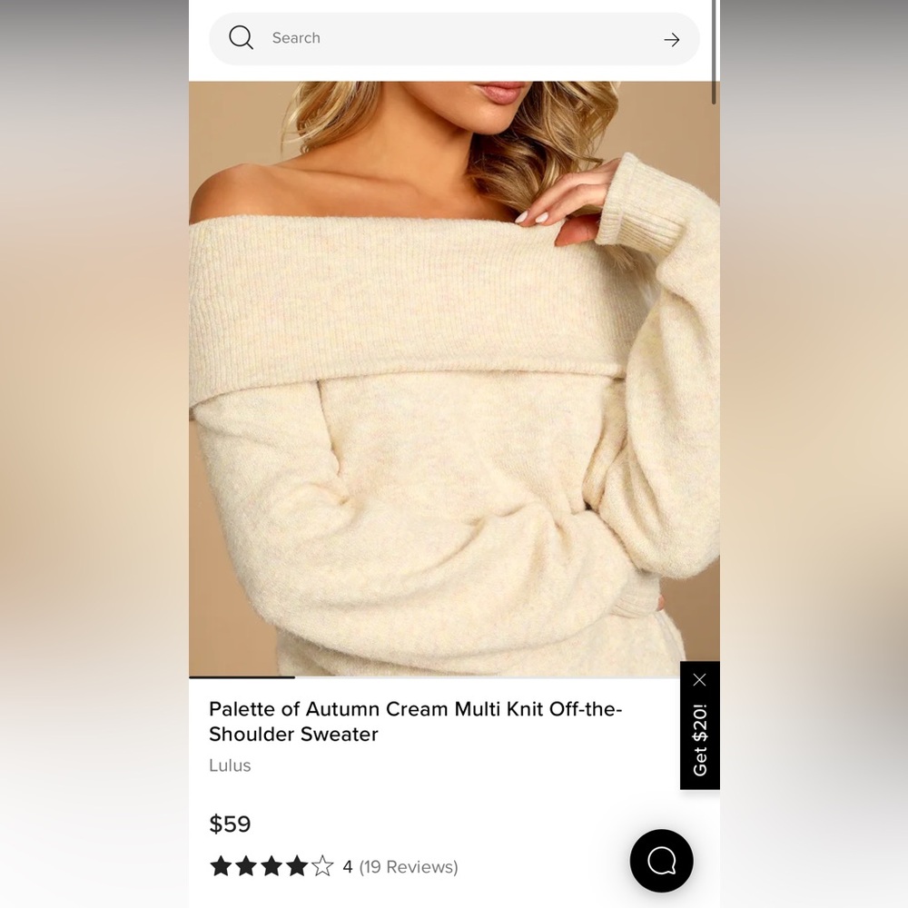 Lulu's Cream Off-the-Shoulder Cozy Knit Sweater